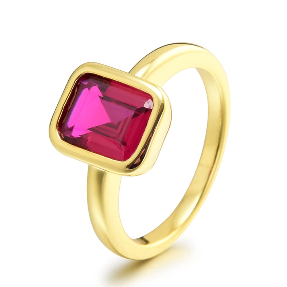 RIZILIA CELEBOX Solitaire Engagement Ring with Emerald Cut Gemstones CZ [6 Colors available] in Yellow Gold Plated, Celebrity inspired by Angelina Jolie