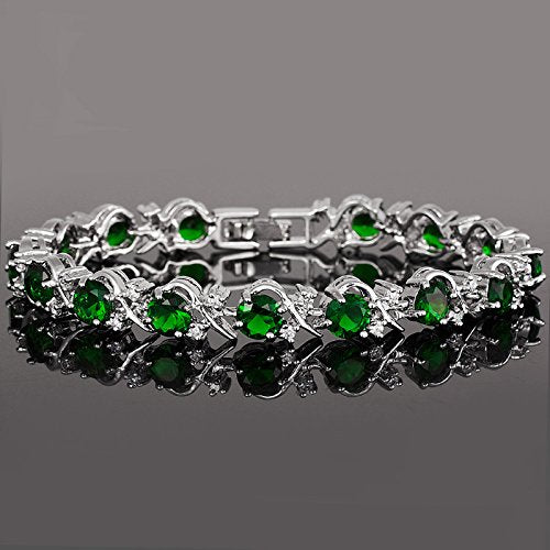 RIZILIA BLOSSOM Tennis Bracelet & Round Cut CZ [6 Colors available] in White Gold Plated, 7"