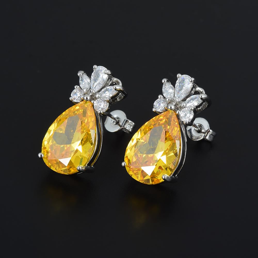 RIZILIA Teardrop Stud Pierced Earrings with Pear Cut CZ [5 Colors available] in White Gold Plated, Simple Modern Elegant