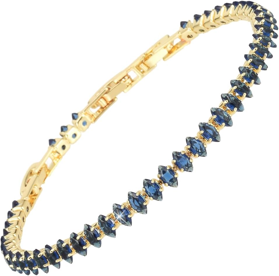 RIZILIA Not-Your-Basic Minimalist to Statement Tennis Bracelet for Women - Round/Marquise/Princess Gemstone CZ in Multi Colors, 14K Gold Plated, 6.5" Base with 0.5"/1" Extenders to 7-7.5"