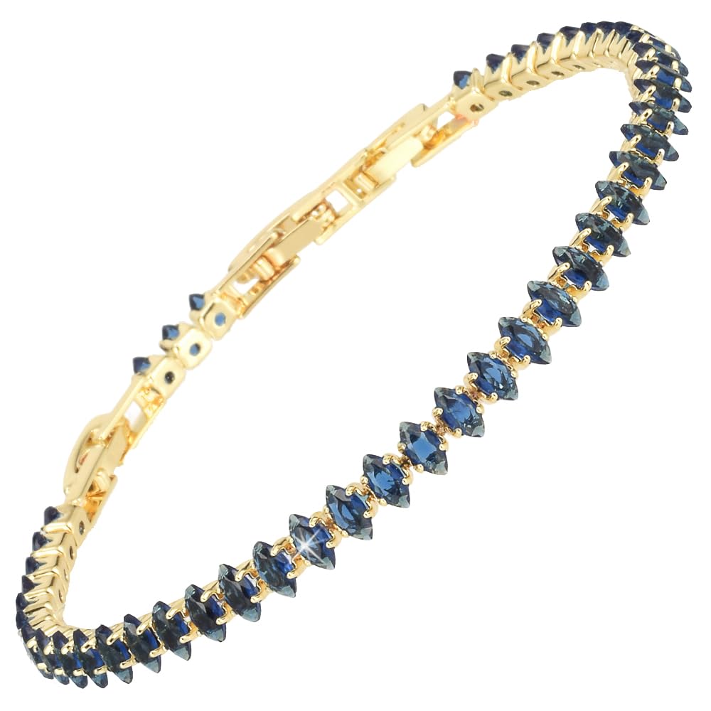 RIZILIA Not-Your-Basic Minimalist to Statement Tennis Bracelet for Women - Round/Marquise/Princess Gemstone CZ in Multi Colors, 14K Gold Plated, 6.5" Base with 0.5"/1" Extenders to 7-7.5"
