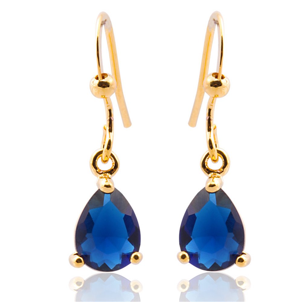 Dangle Drop Pierced Earrings with Pear Cut CZ in 18K Yellow Gold Plated, Simple Modern Elegant