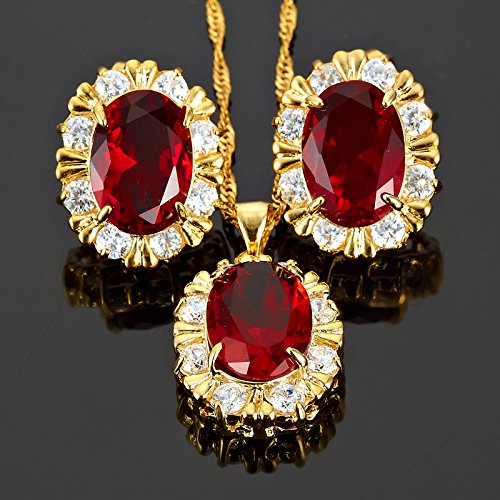 RIZILIA BLOSSOM Jewelry Set Pendant with 18" Chain & Stud Earrings Oval Cut CZ [3 Colors available] in Yellow Gold Plated, Simple Modern Elegant