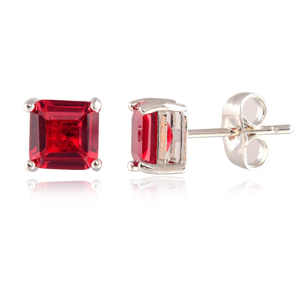 [RIZILIA CLASSIC] Stud Pierced Earrings with Square Emerald Cut Gemstones CZ [Multi-Colors available] in 18K White Gold Plated, Simple Modern Elegant