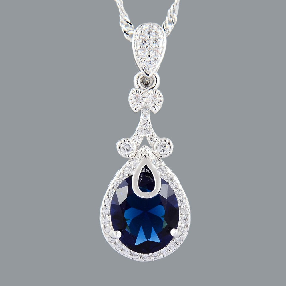 RIZILIA Pendant with 18" Chain & Oval Cut CZ [5 Colors available] in White Gold Plated, Simple Modern Elegant
