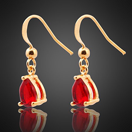 Dangle Drop Pierced Earrings with Pear Cut CZ in 18K Yellow Gold Plated, Simple Modern Elegant