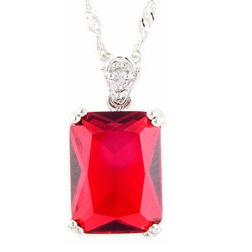 RIZILIA Pendant with 18" Chain & Rectangular Cut CZ [5 Colors available] in White Gold Plated, Simple Modern Elegant