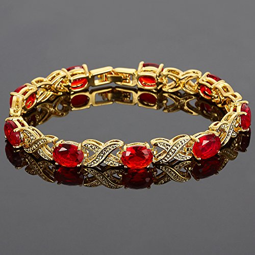 RIZILIA XOXO Link Tennis Bracelet & Oval Cut CZ [5 Colors available] in Gold Plated, 7"