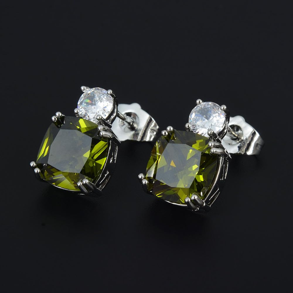 [RIZILIA CLASSIC] Stud Pierced Earrings with Cushion Cut Gemstones CZ [Multi-Colors available] in 18K White Gold Plated, Simple Modern Elegant
