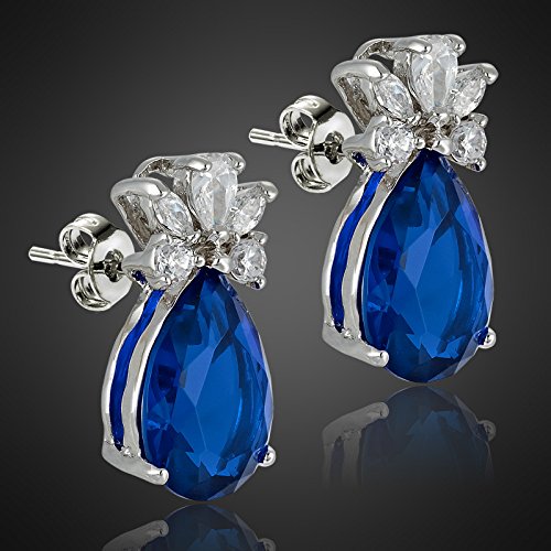 RIZILIA Teardrop Stud Pierced Earrings with Pear Cut CZ [5 Colors available] in White Gold Plated, Simple Modern Elegant