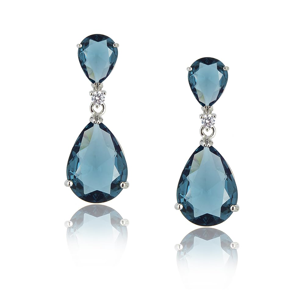 [RIZILIA CELEBOX] Teardrop Dangle Pierced Earrings with Pear Cut CZ [9 Colors available] in White Gold Plated, Celebrity inspired by Angelina Jolie