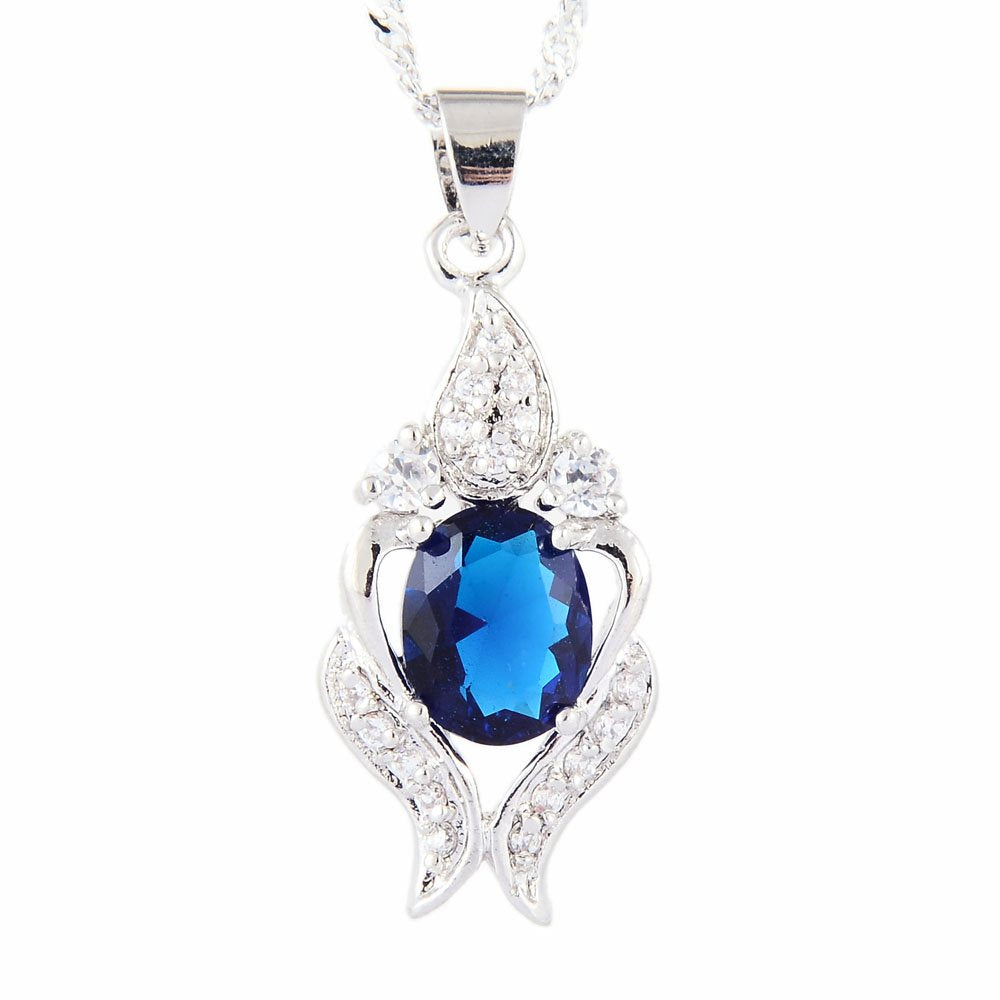 RIZILIA Pendant with 18" Chain & Oval Cut CZ [4 Colors available] in White Gold Plated, Simple Modern Elegant