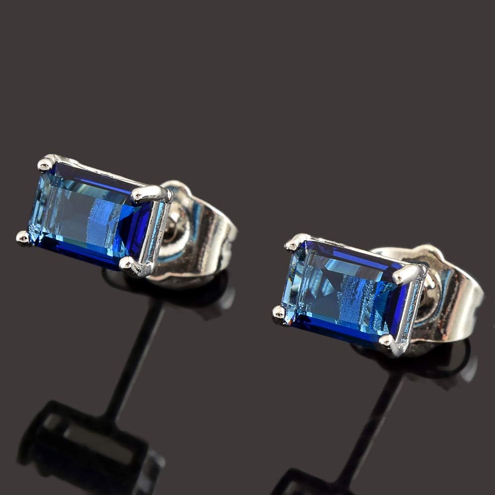 [RIZILIA CLASSIC] Stud Pierced Earrings with Emerald Cut Gemstones CZ [Multi-Colors available] in 18K White Gold Plated, Simple Modern Elegant