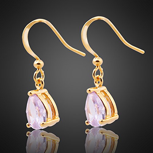 Dangle Drop Pierced Earrings with Pear Cut CZ in 18K Yellow Gold Plated, Simple Modern Elegant