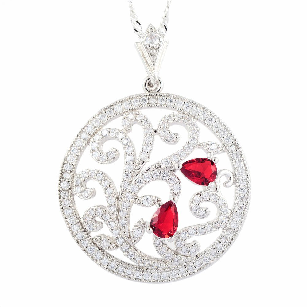 RIZILIA BLOSSOM Flower Vine Pendant with 18" Chain & Pear Cut CZ [5 Colors available] in White Gold Plated, Simple Modern Elegant