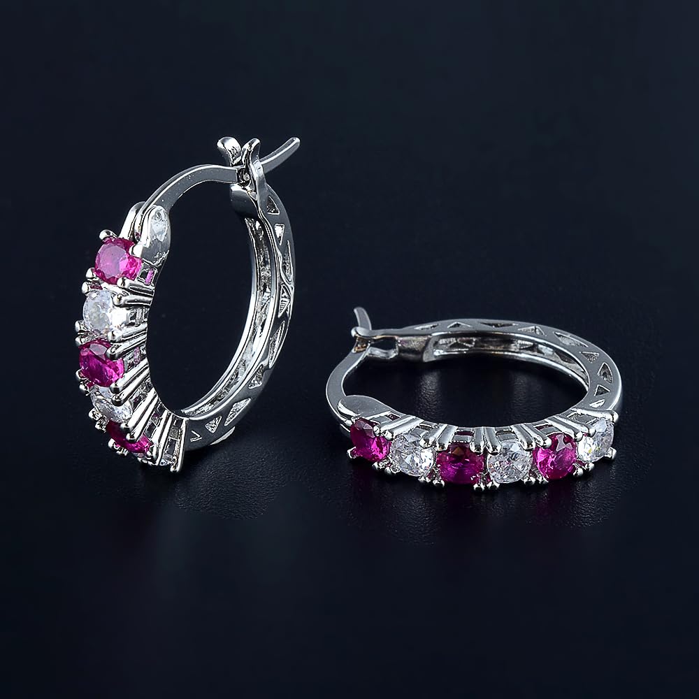 RIZILIA 18K White Gold Plated Hoop Earrings for Women, Round Cut CZ Multi Gemstone Colorful Hoop Earrings, Trendy Jewelry Gift for Women, 20mm