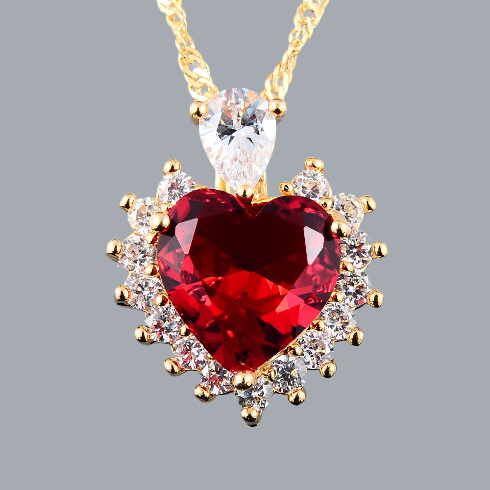 RIZILIA Ocean Heart Pendant with 18" Chain & Heart Cut CZ [5 Colors Available] in Yellow Gold Plated, Simple Modern Elegant