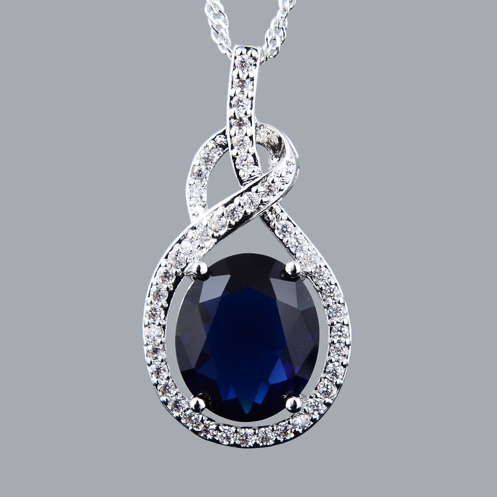 RIZILIA Pendant with 18" Chain & Oval Cut CZ [6 Colors available] in White Gold Plated, Simple Modern Elegant