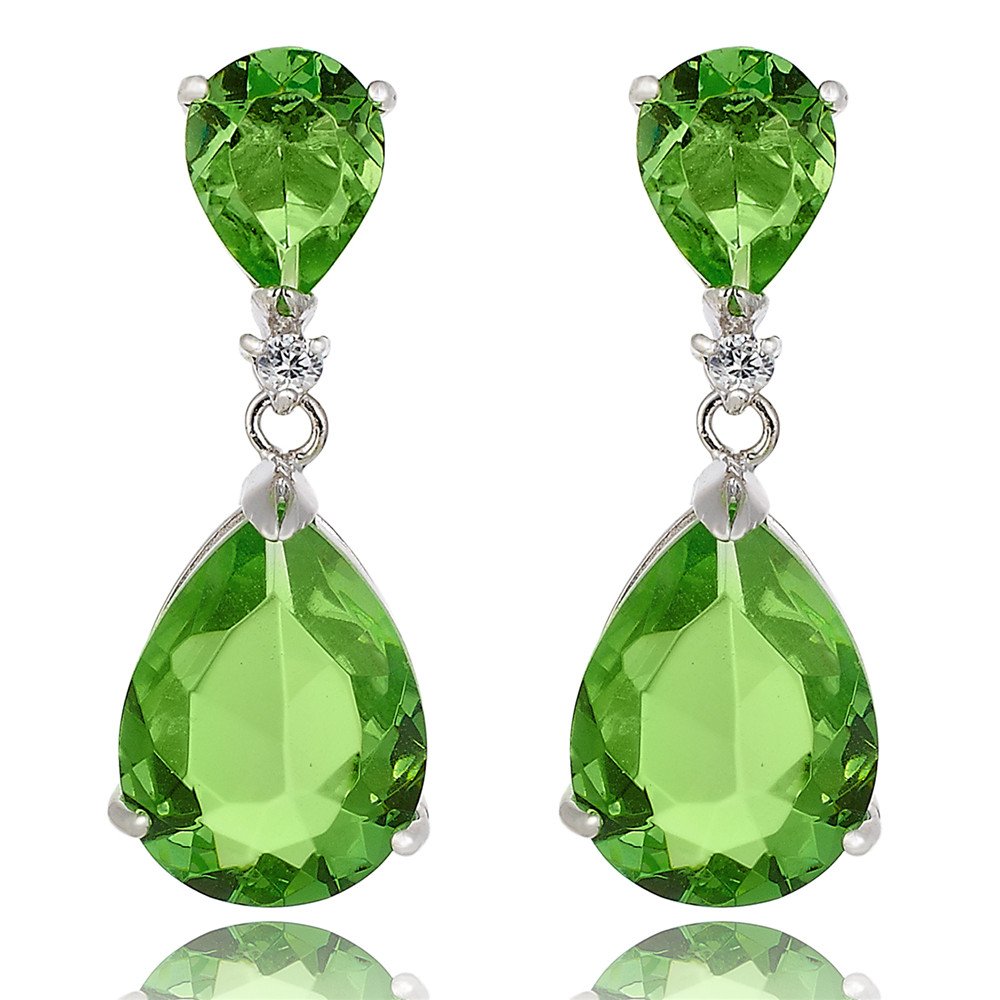 [RIZILIA CELEBOX] Teardrop Dangle Pierced Earrings with Pear Cut CZ [9 Colors available] in White Gold Plated, Celebrity inspired by Angelina Jolie