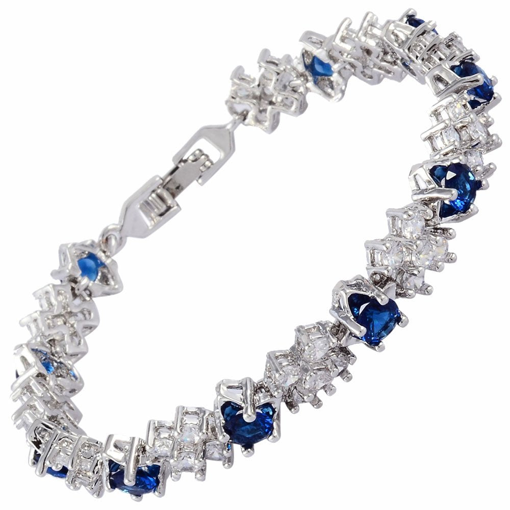 RIZILIA BLOSSOM Tennis Bracelet & Round Cut CZ [6 Colors available] in White Gold Plated, 7"