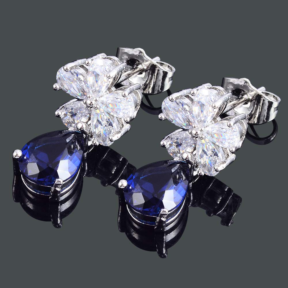 RIZILIA Dangle Drop Pierced Earrings with Pear Cut CZ [5 Colors available] in White Gold Plated, Simple Modern Elegant