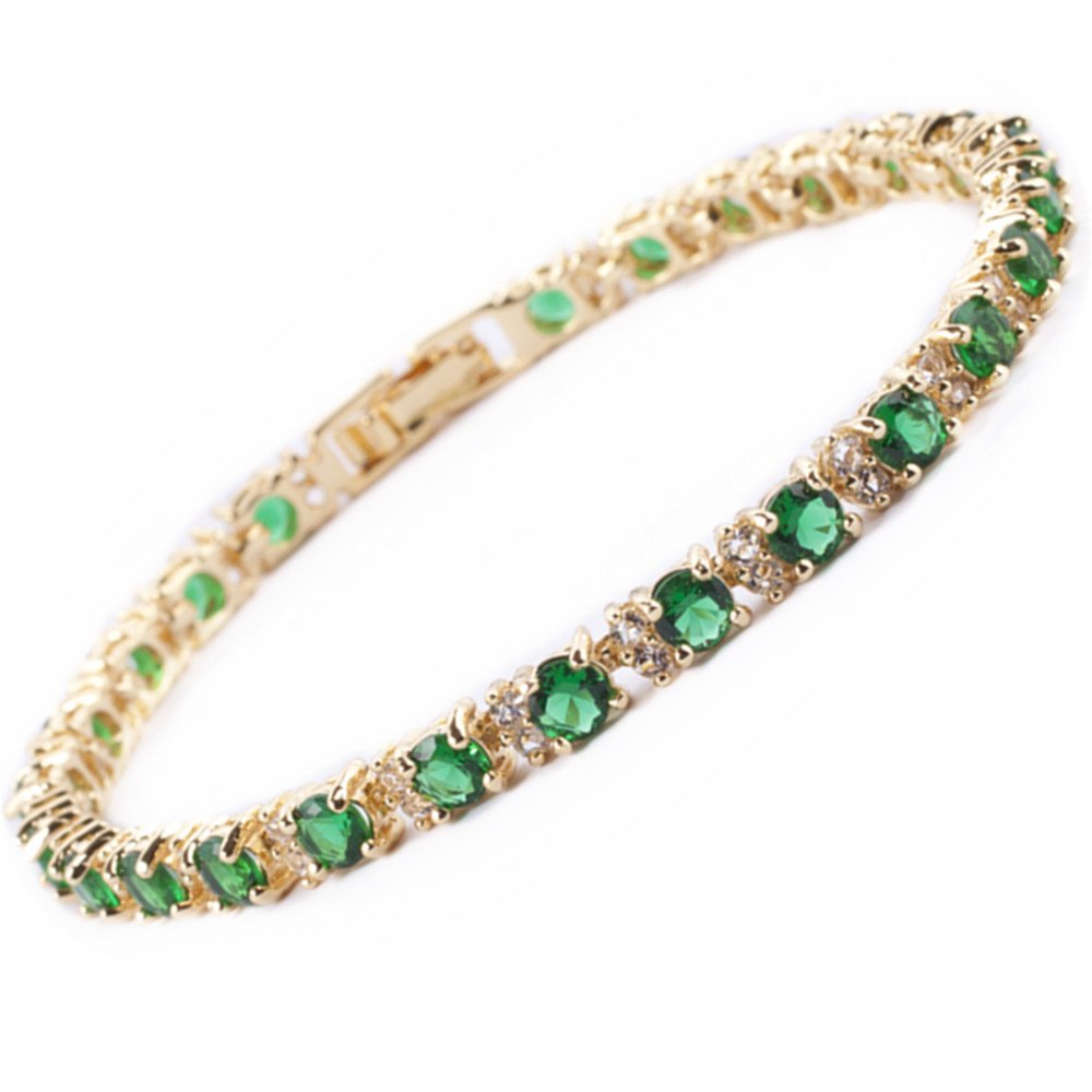 RIZILIA Eternity Tennis Bracelet & Round Cut CZ in Yellow Gold Plated, 7"
