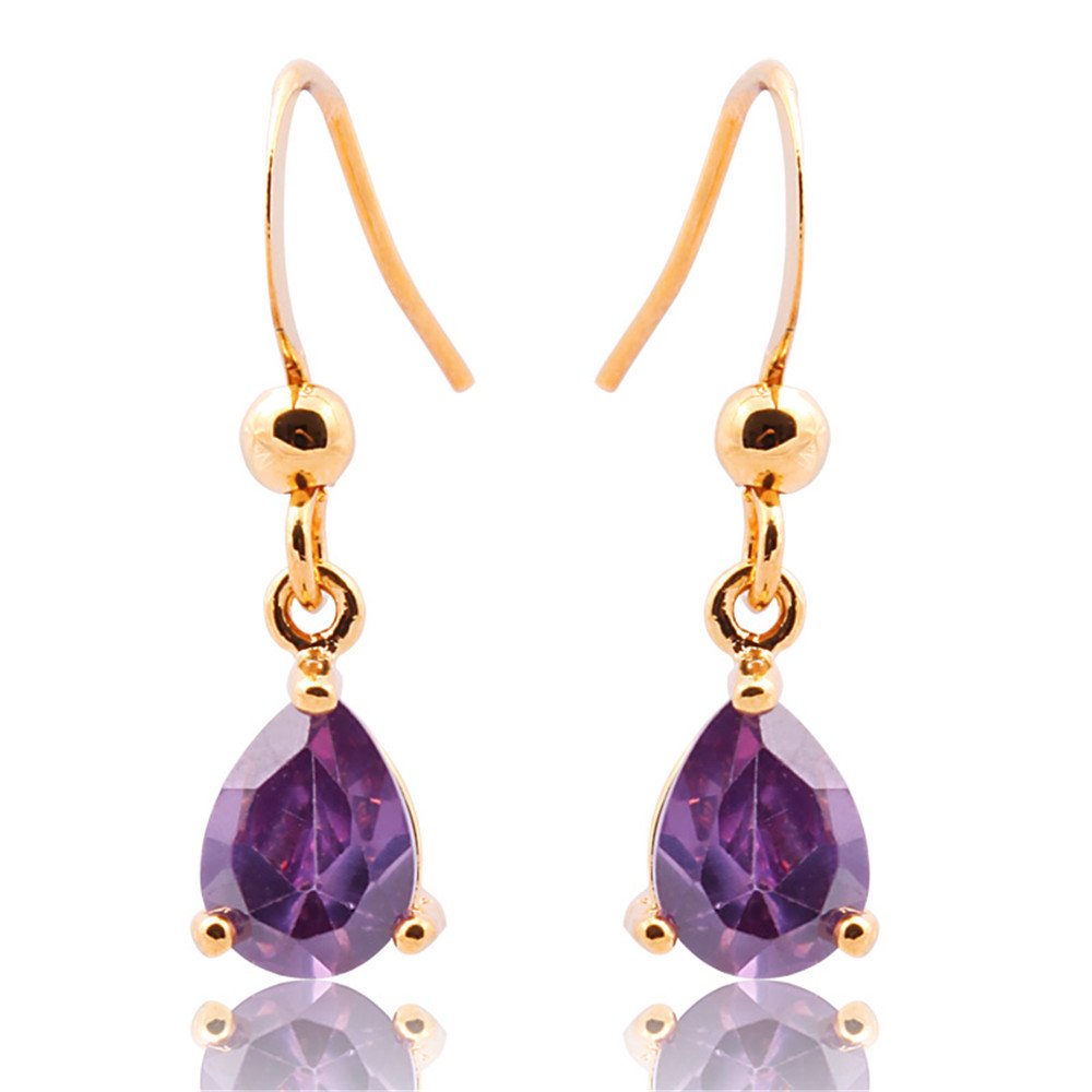 Dangle Drop Pierced Earrings with Pear Cut CZ in 18K Yellow Gold Plated, Simple Modern Elegant