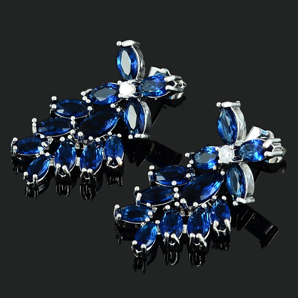 [RIZILIA BLOSSOM] Dangle Drop Pierced Earrings with Marquise Cut CZ [4 Colors available] in White Gold Plated, Simple Modern Elegant