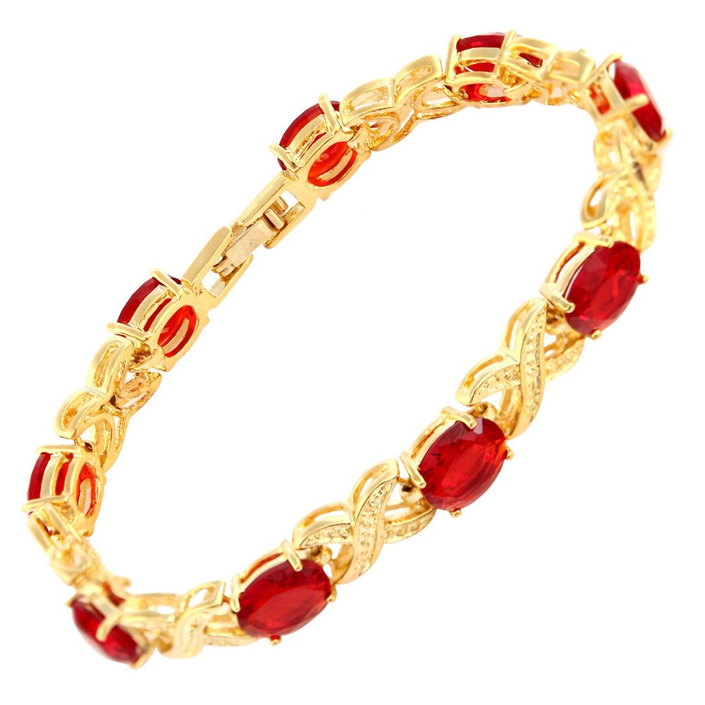 RIZILIA XOXO Link Tennis Bracelet & Oval Cut CZ [5 Colors available] in Gold Plated, 7"