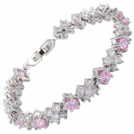 RIZILIA BLOSSOM Tennis Bracelet & Round Cut CZ [6 Colors available] in White Gold Plated, 7"