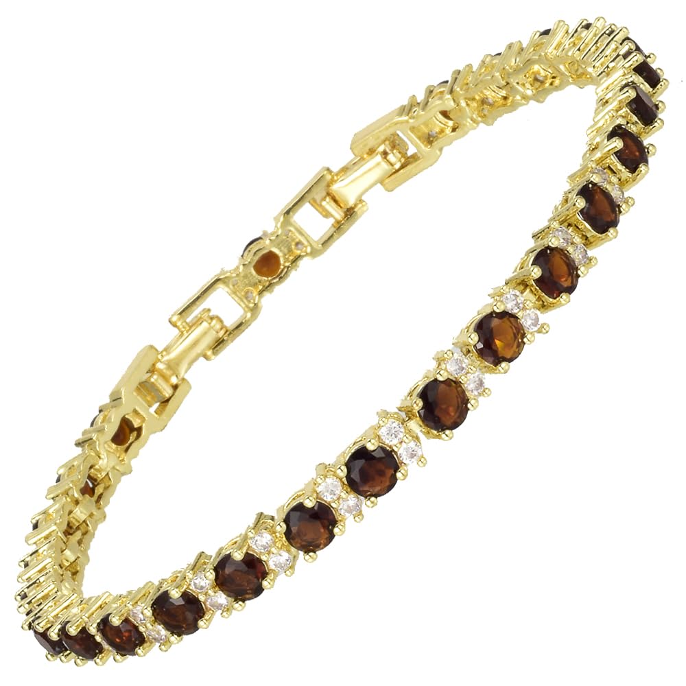 RIZILIA Eternity Tennis Bracelet & Round Cut CZ in Yellow Gold Plated, 7"