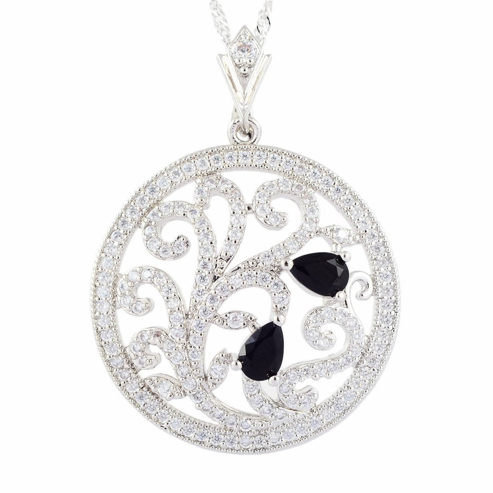 RIZILIA BLOSSOM Flower Vine Pendant with 18" Chain & Pear Cut CZ [5 Colors available] in White Gold Plated, Simple Modern Elegant