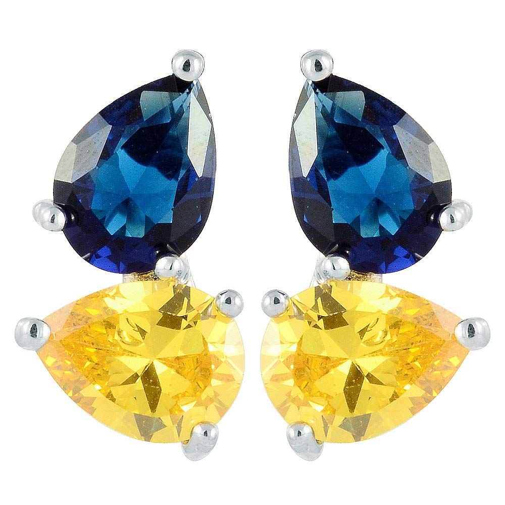 RIZILIA Stud Pierced Earrings with Pear Cut CZ [White Cubic Zirconia] in White Gold Plated, Simple Modern Elegant