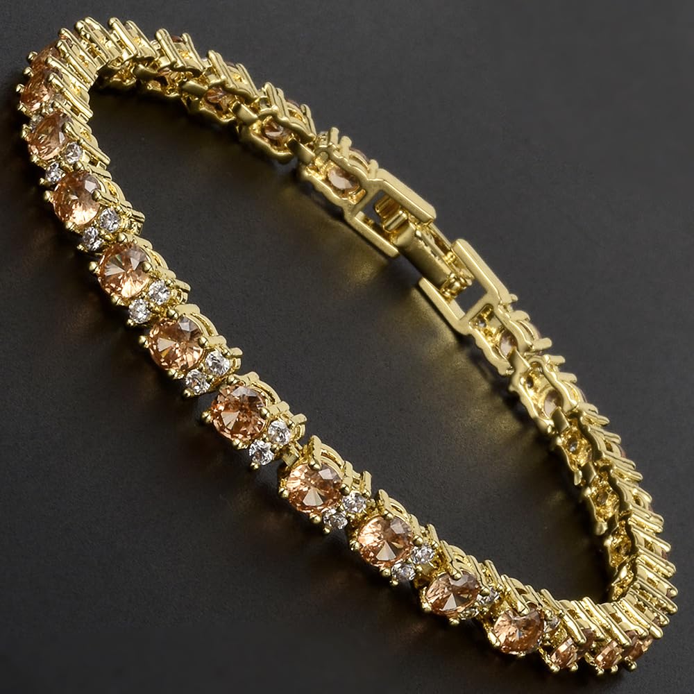 RIZILIA Eternity Tennis Bracelet & Round Cut CZ in Yellow Gold Plated, 7"