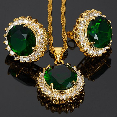 RIZILIA BLOSSOM Jewelry Set Pendant with 18" Chain & Stud Earrings Round Cut CZ [5 Colours available] in Yellow Gold Plated, Simple Modern Elegant