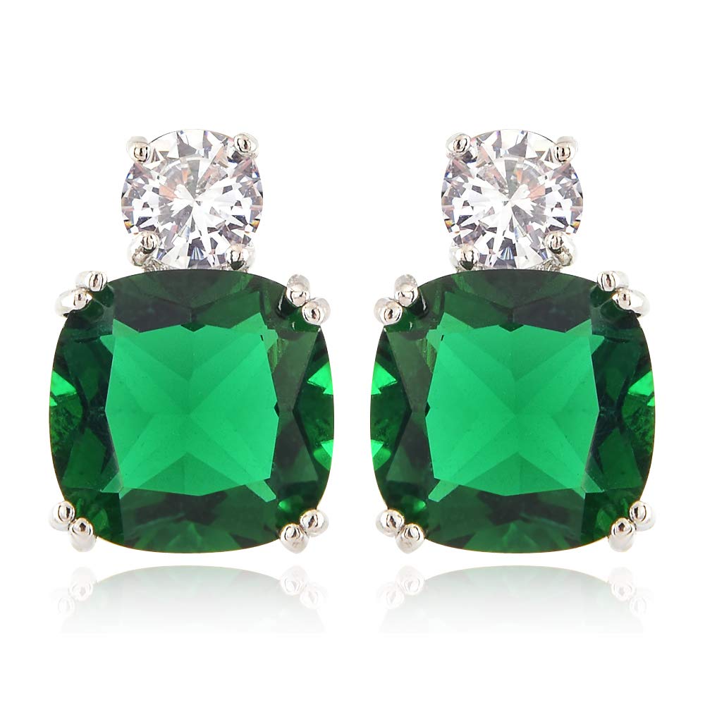 [RIZILIA CLASSIC] Stud Pierced Earrings with Cushion Cut Gemstones CZ [Multi-Colors available] in 18K White Gold Plated, Simple Modern Elegant