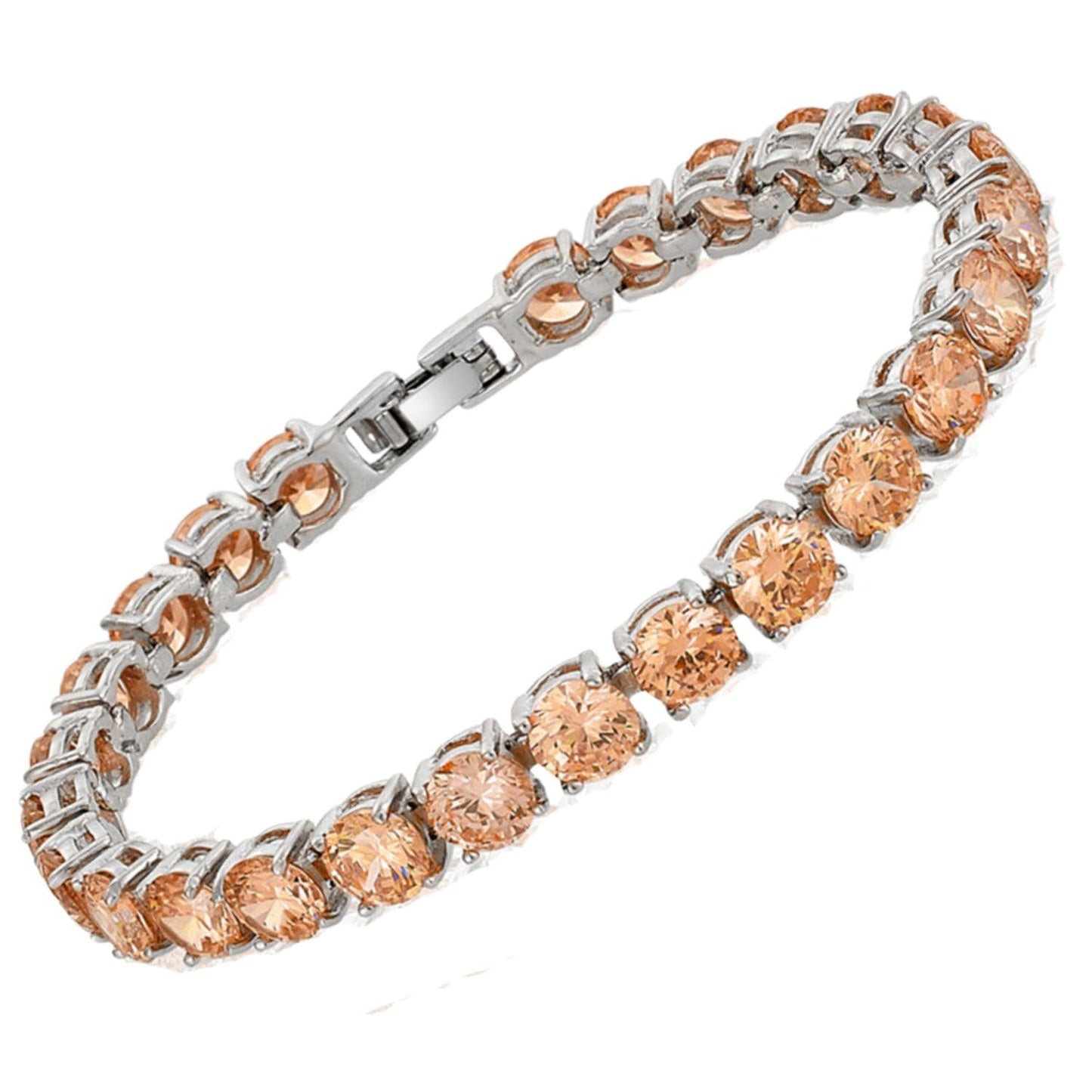 RIZILIA Round Cut Multi-Color CZ 18K Gold Plated Tennis Bracelet, 7"