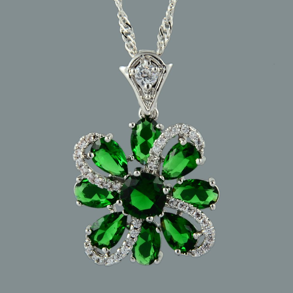 RIZILIA BLOSSOM Pendant with 18" Chain & Round Cut CZ [4 Colors available] in White Gold Plated, Simple Modern Elegant