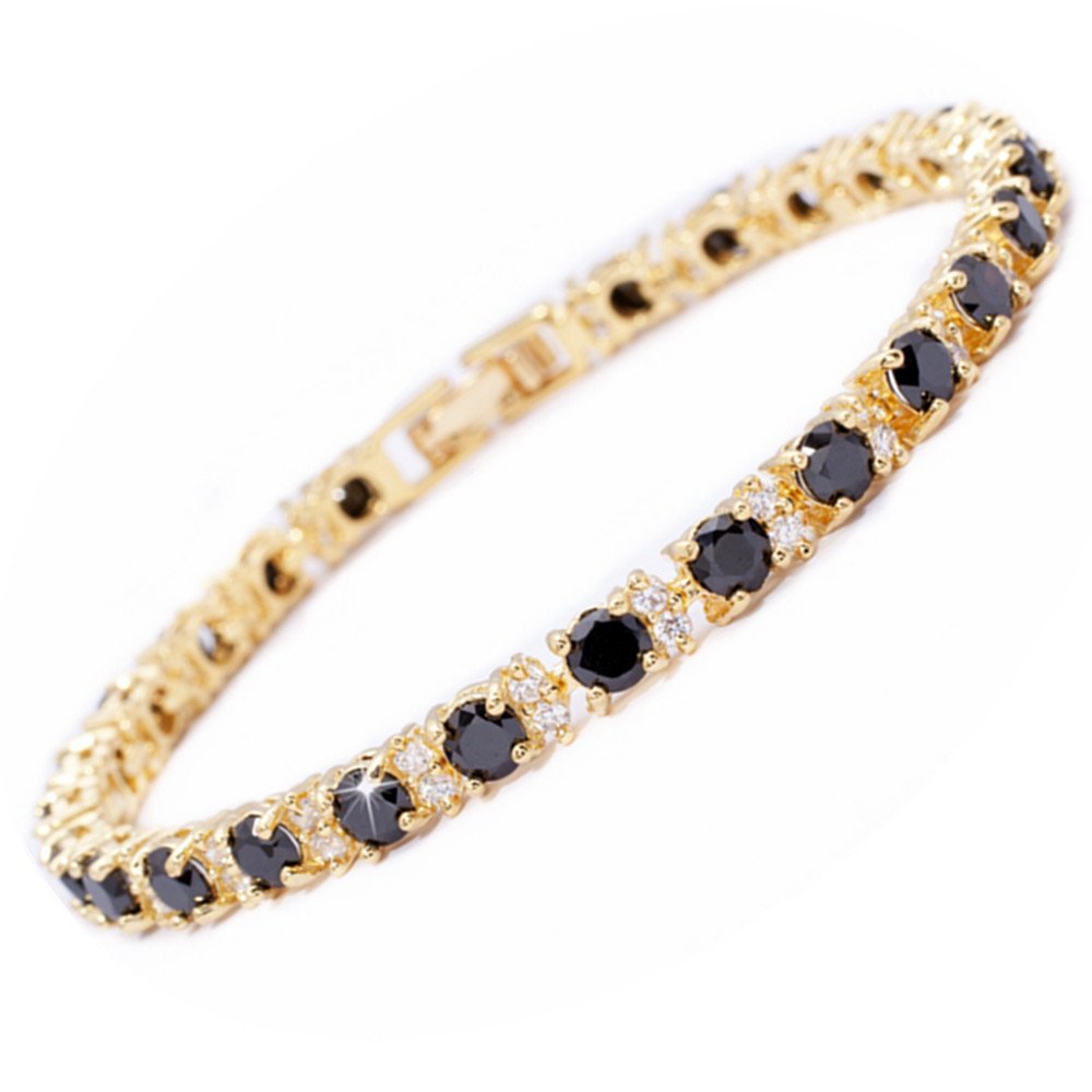 RIZILIA Eternity Tennis Bracelet & Round Cut CZ in Yellow Gold Plated, 7"