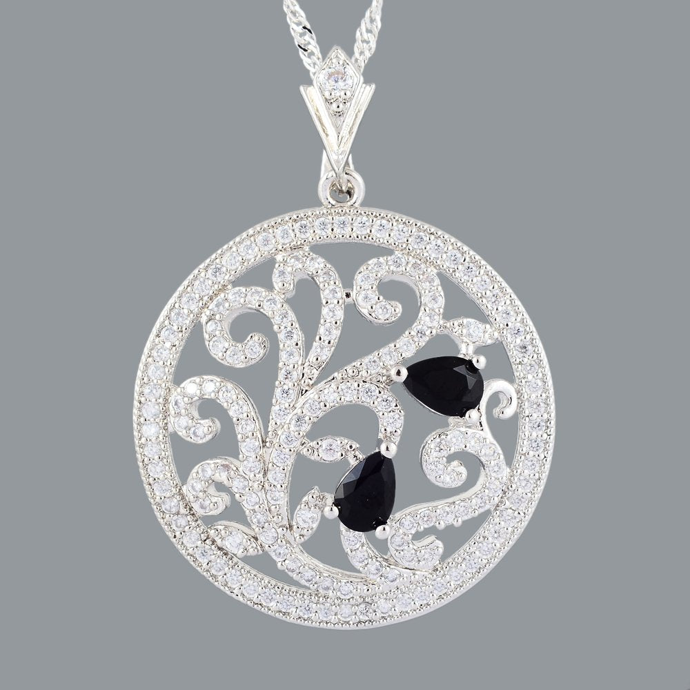 RIZILIA BLOSSOM Flower Vine Pendant with 18" Chain & Pear Cut CZ [5 Colors available] in White Gold Plated, Simple Modern Elegant