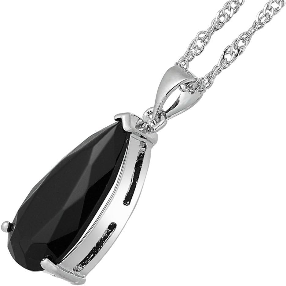 RIZILIA Pendant with 18" Chain & Long Pear Cut CZ | Eight Colors available in White Gold Plated, Simple Modern Elegant