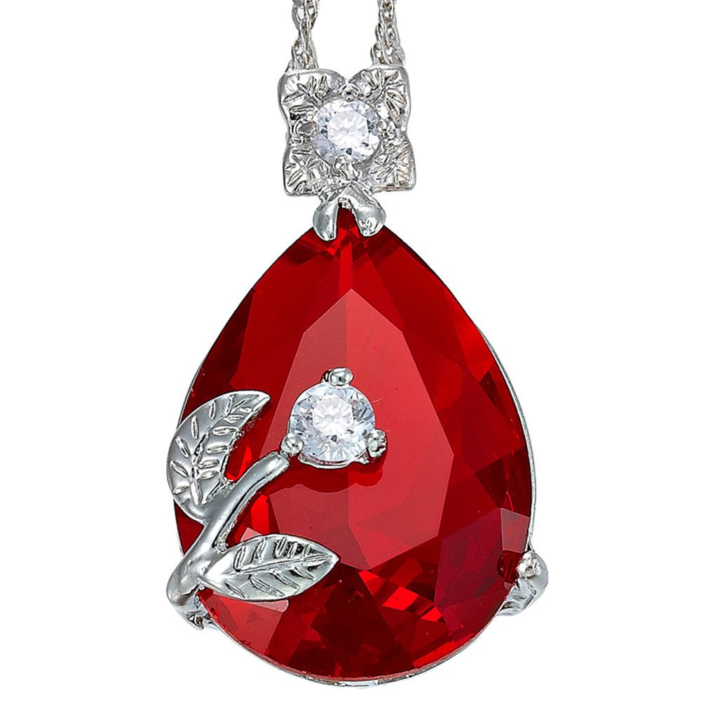 RIZILIA BLOSSOM Pendant with 18" Chain & Pear Cut CZ [5 Colors available] in White Gold Plated, Simple Modern Elegant
