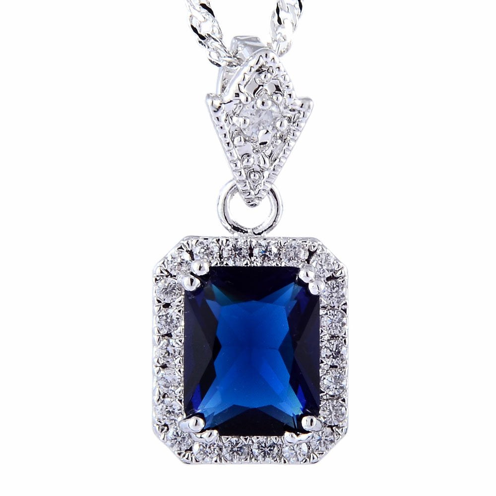 RIZILIA Pendant with 18" Chain & Rectangular Cut CZ [6 Colors available] in White Gold Plated, Simple Modern Elegant