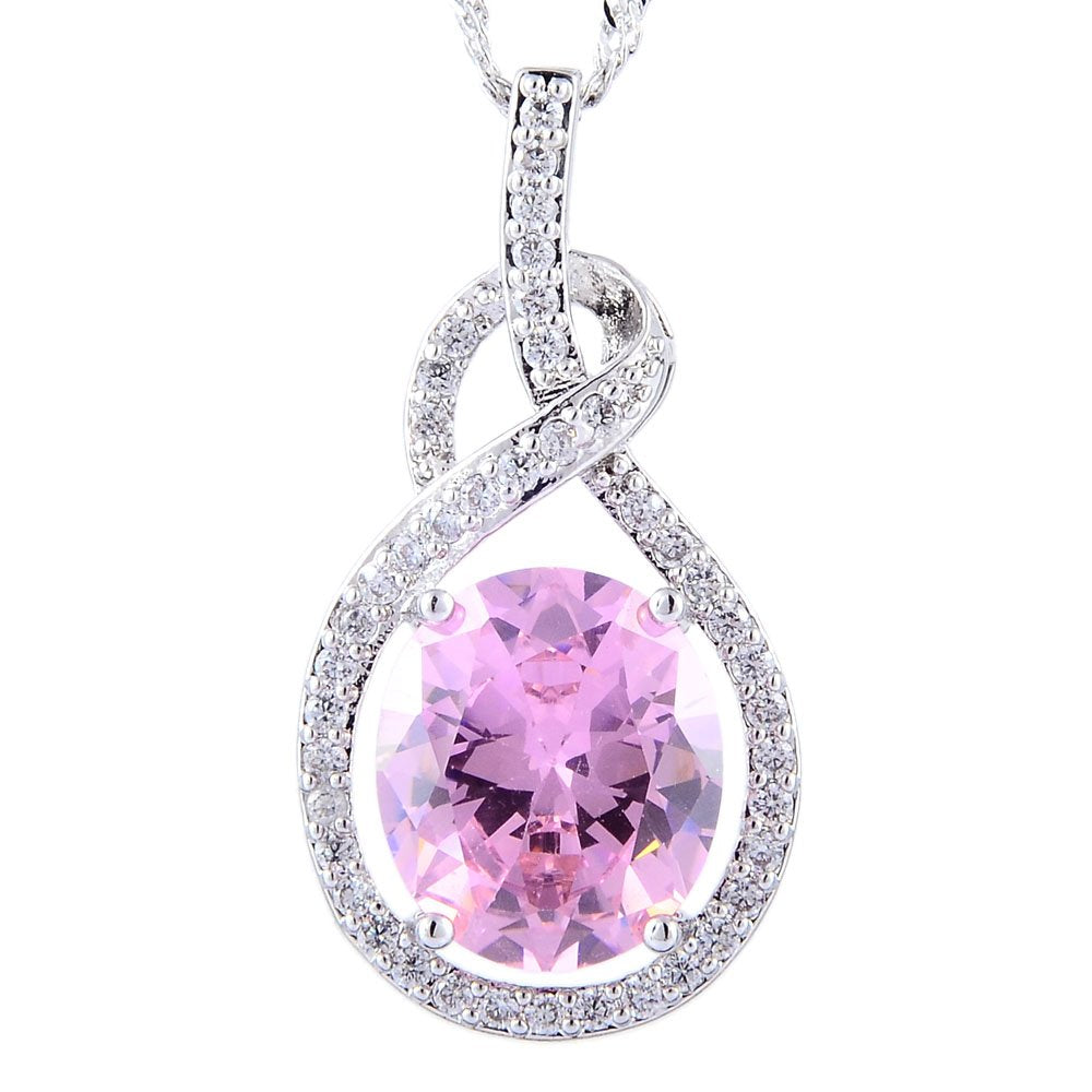 RIZILIA Pendant with 18" Chain & Oval Cut CZ [6 Colors available] in White Gold Plated, Simple Modern Elegant
