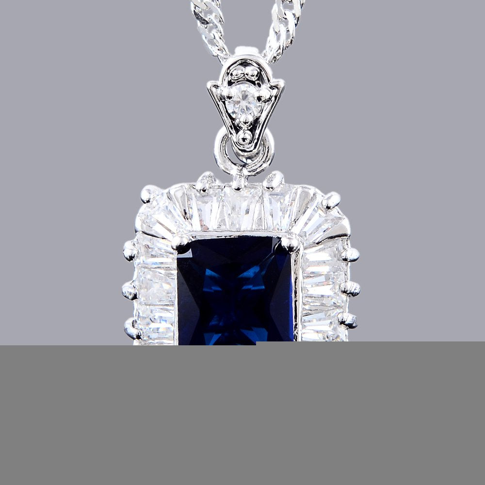 RIZILIA Pendant with 18" Chain & Rectangular Cut CZ [5 Colors available] in White Gold Plated, Simple Modern Elegant