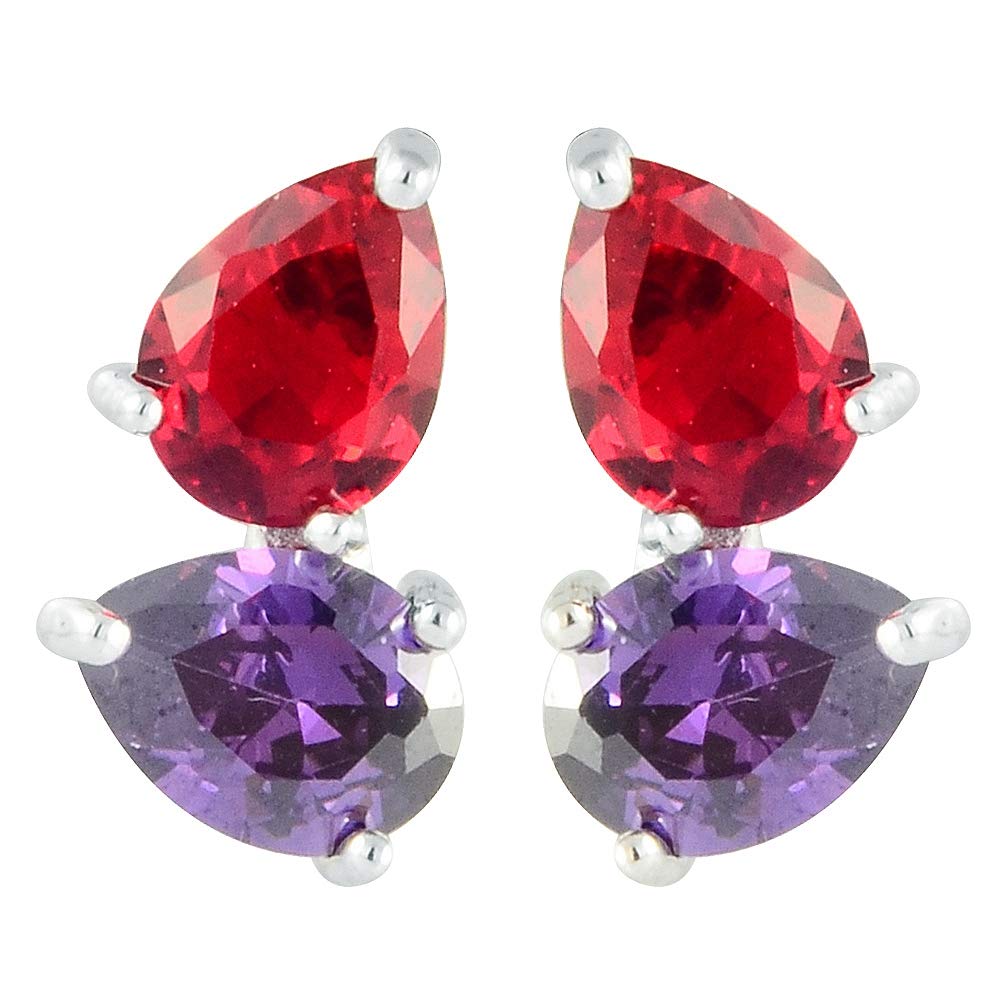 RIZILIA Stud Pierced Earrings with Pear Cut CZ [White Cubic Zirconia] in White Gold Plated, Simple Modern Elegant