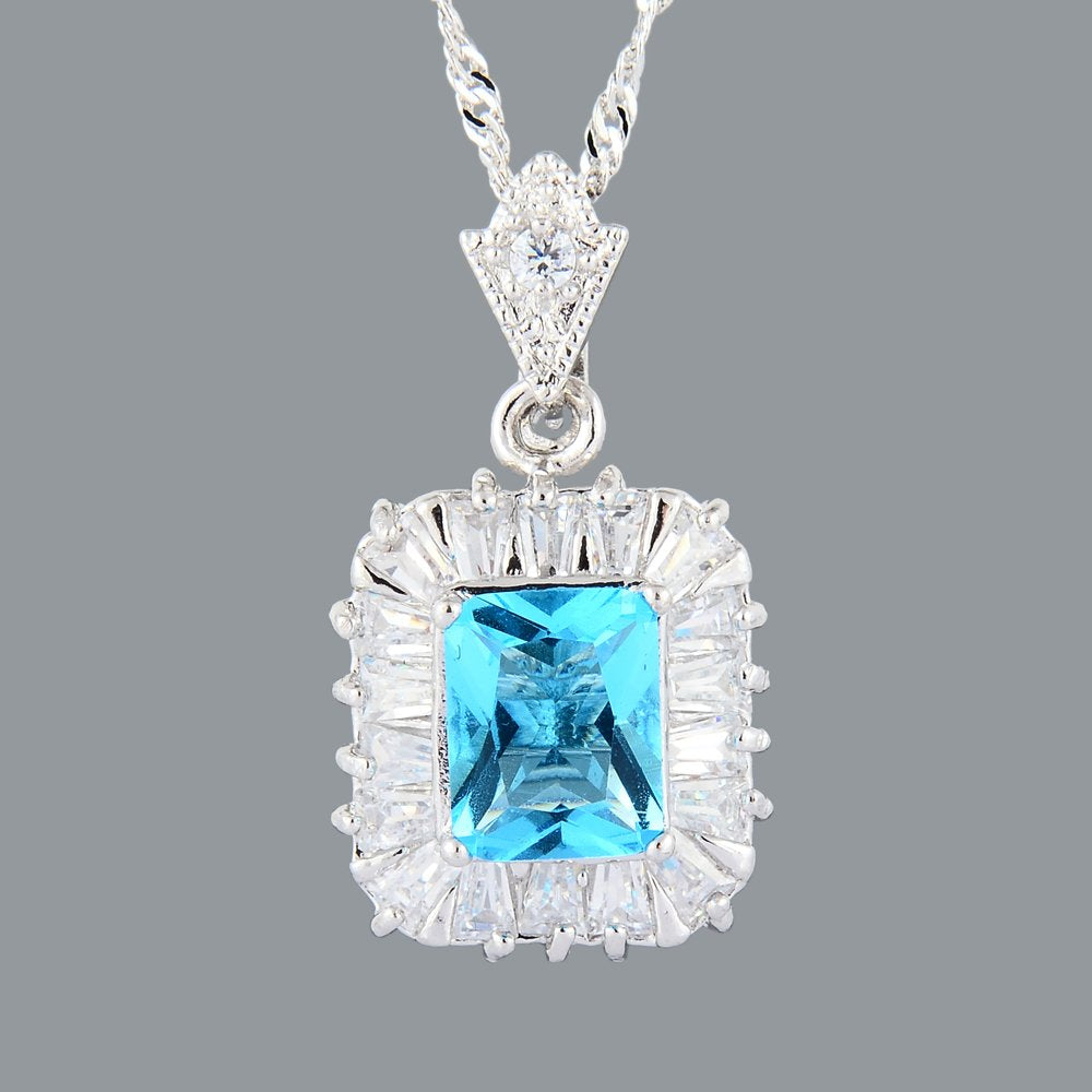 RIZILIA Pendant with 18" Chain & Rectangular Cut CZ [5 Colors available] in White Gold Plated, Simple Modern Elegant