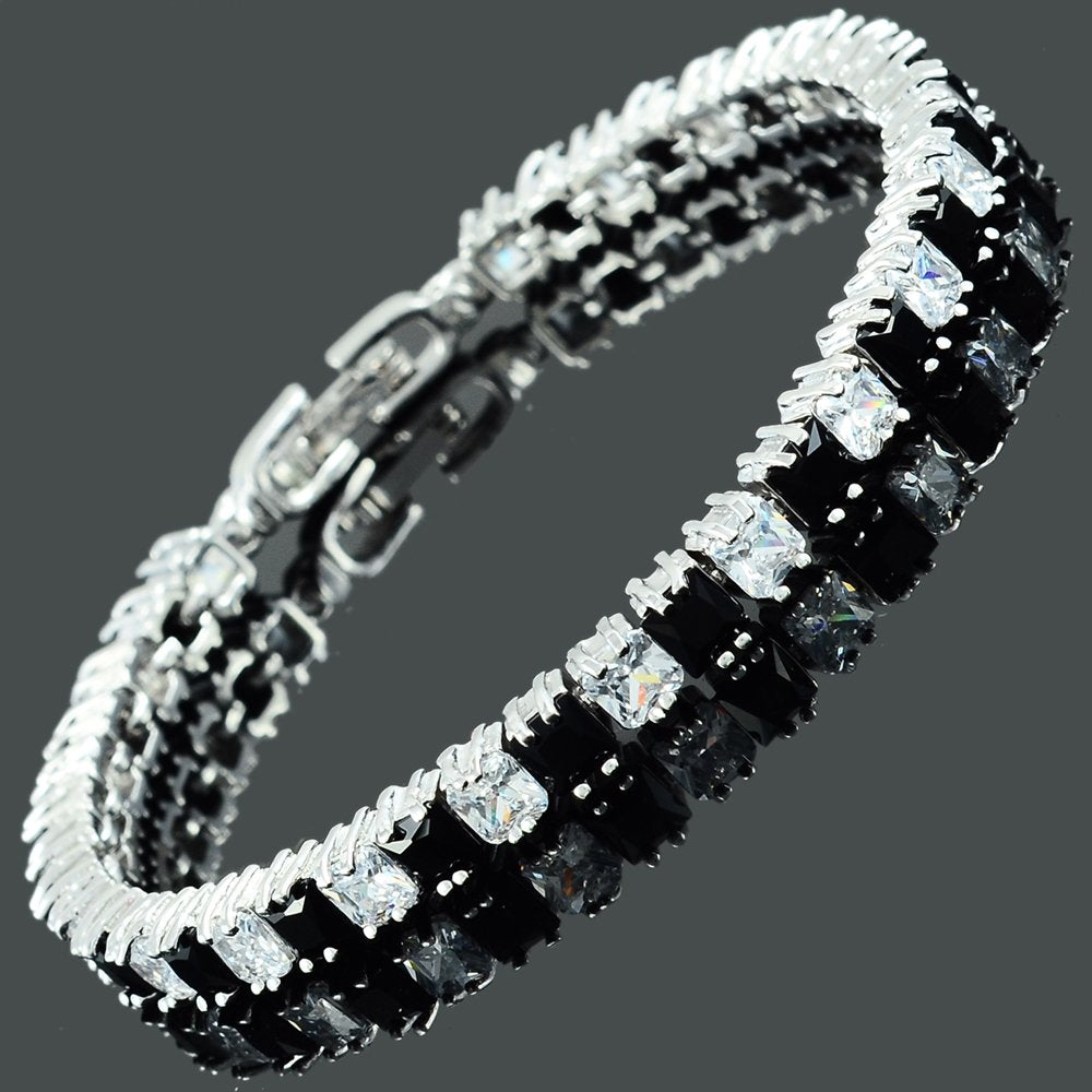 RIZILIA [Ice Cube] Princess Cut Multi-Color CZ 18K White Gold Plated Tennis Bracelet, 7"