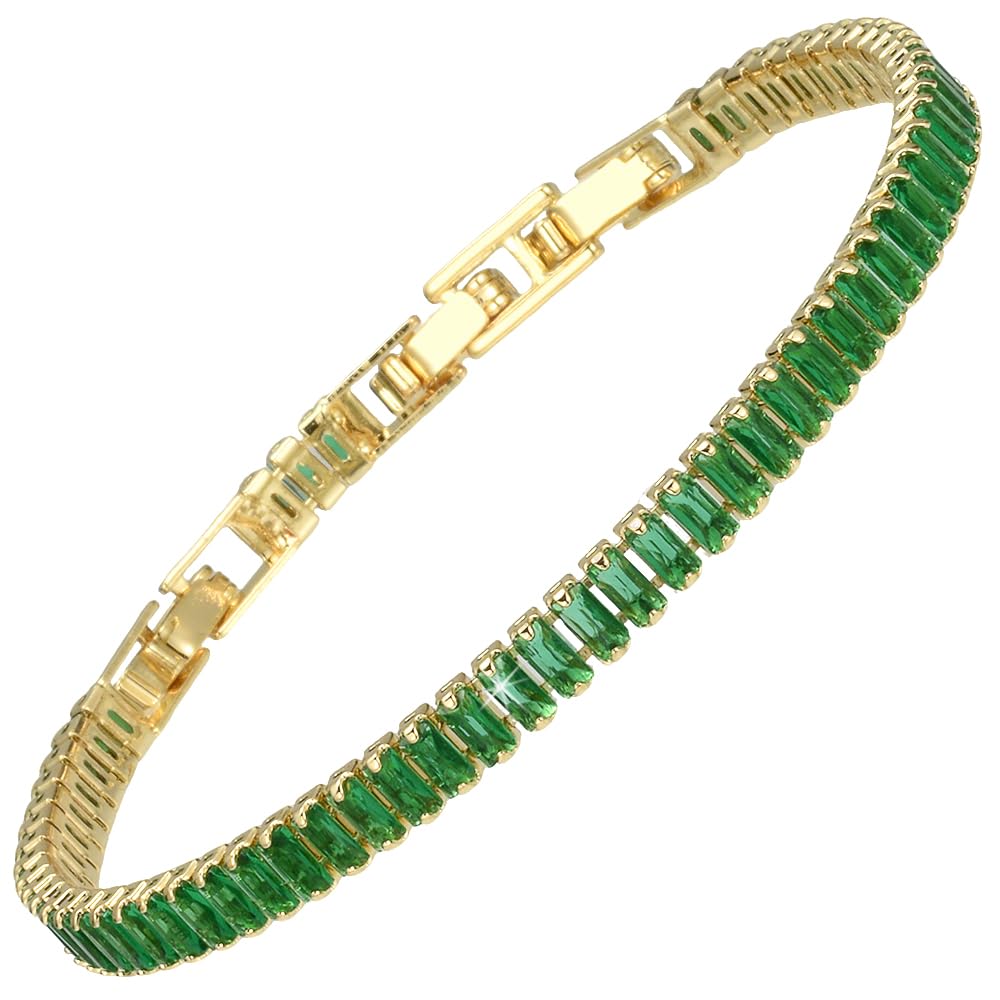 RIZILIA Not-Your-Basic Minimalist to Statement Tennis Bracelet for Women - Round/Marquise/Princess Gemstone CZ in Multi Colors, 14K Gold Plated, 6.5" Base with 0.5"/1" Extenders to 7-7.5"