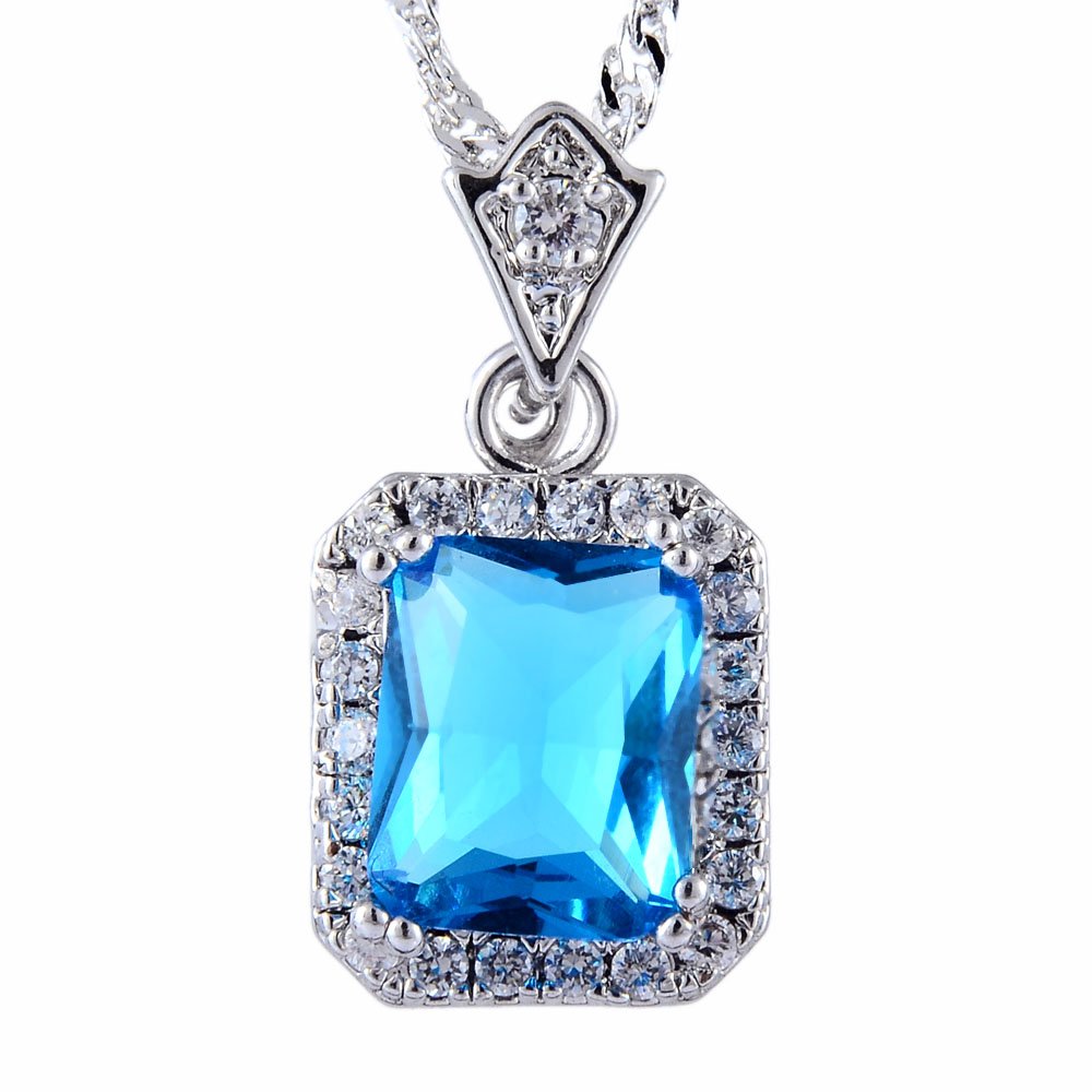 RIZILIA Pendant with 18" Chain & Rectangular Cut CZ [6 Colors available] in White Gold Plated, Simple Modern Elegant